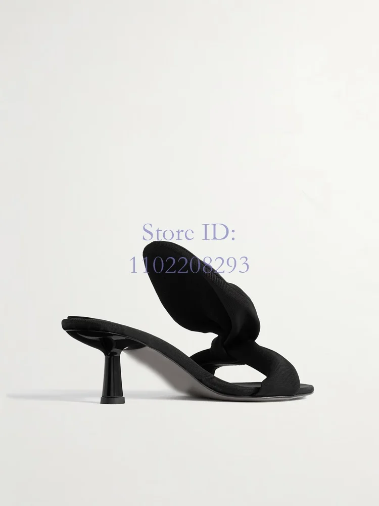 Retro Butterfly-knot Kitten Heels Slippers Solid Satin Round Toe Shallow Stilettos Slippers 2024 Office Lady Elegant Dress Shoes