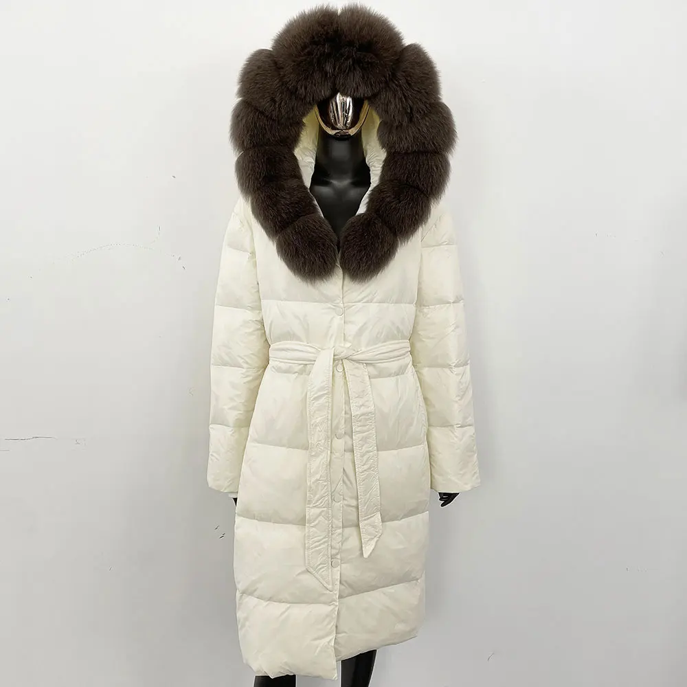 Weiße Ente Unten Mantel Winter Große Natürliche Waschbären Pelz Mit Kapuze Lange Unten Mantel Frauen Parkas Weibliche Mode Dicke Echtpelz Jacken