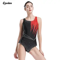 Traje de baño de gimnasia rítmica para mujer, traje de patinaje artístico, leotardo de Ballet con diamantes de imitación brillantes, maillot de Ballet, mono Unitard