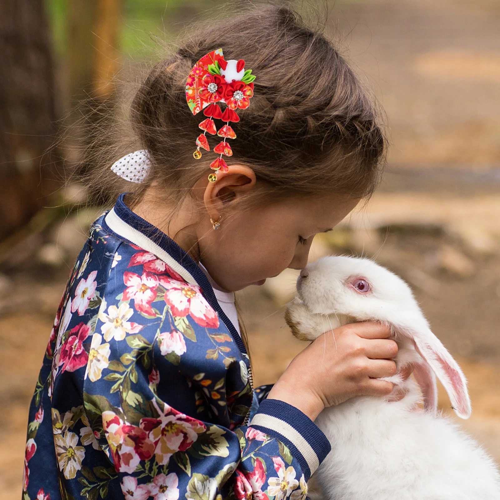 

Заколка для волос в стиле ретро, заколка для волос в виде кролика, кисточка, аксессуар для девочек с цветочным узором, прочная прямая вьющаяся толстая тонкая заколка с цветком