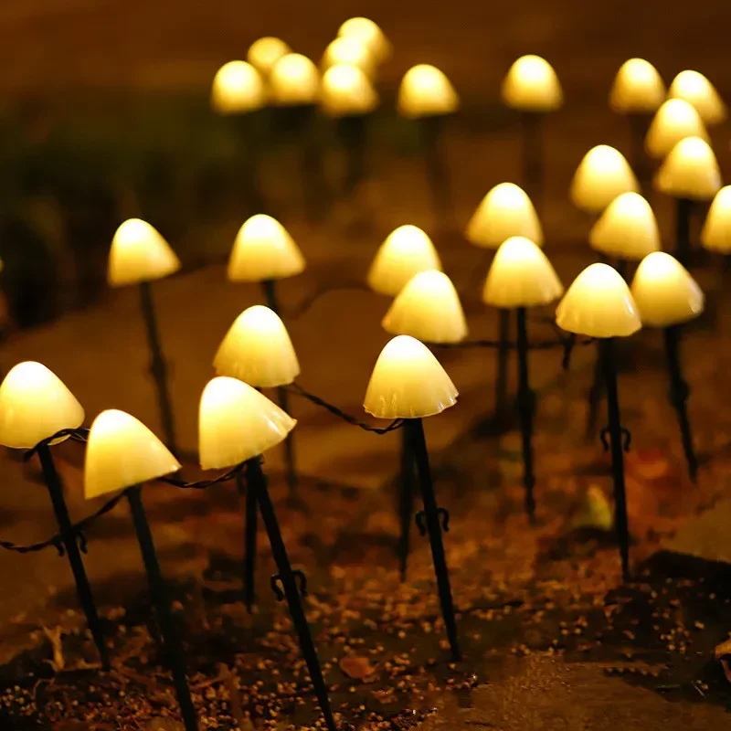 Solar Mushroom String Lights para decoração, jardim ao ar livre, pátio, gramado, Halloween, Natal, visualização de luzes LED