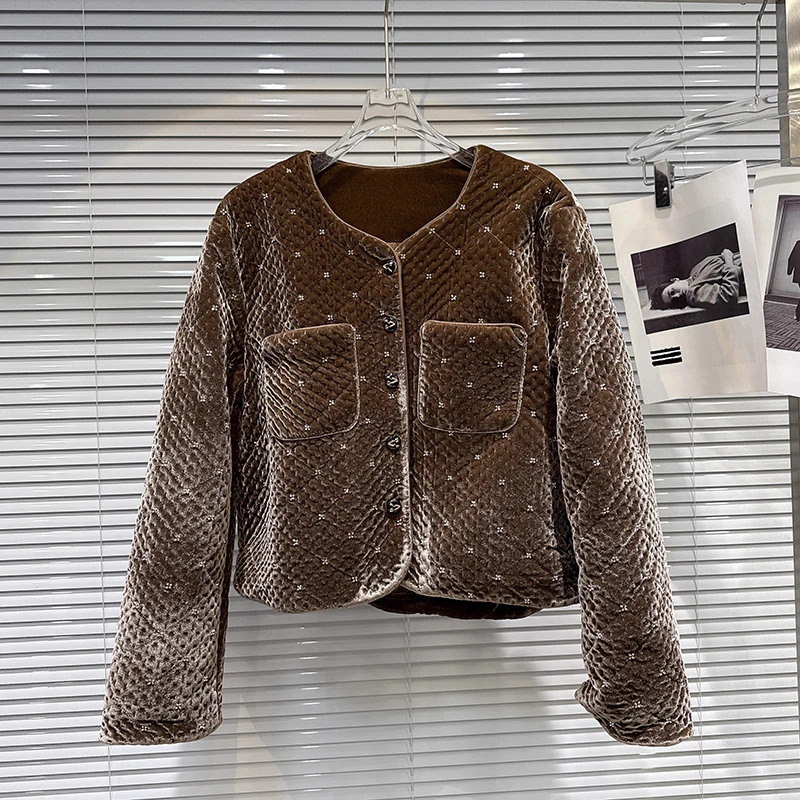 French style retro velvet embossed cotton jacket 2025 winter new casual fashion short and thick floral patterns  jacket