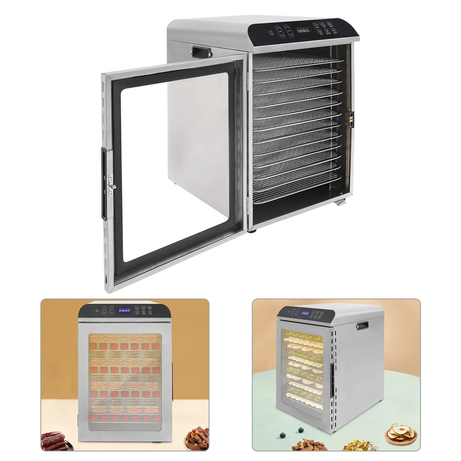 

12-Trays Stainless Steel Food Dryer,Silver Rectangular Food Dehydrator Machine 42*31*46.5cm for Dry Nuts,Fruits
