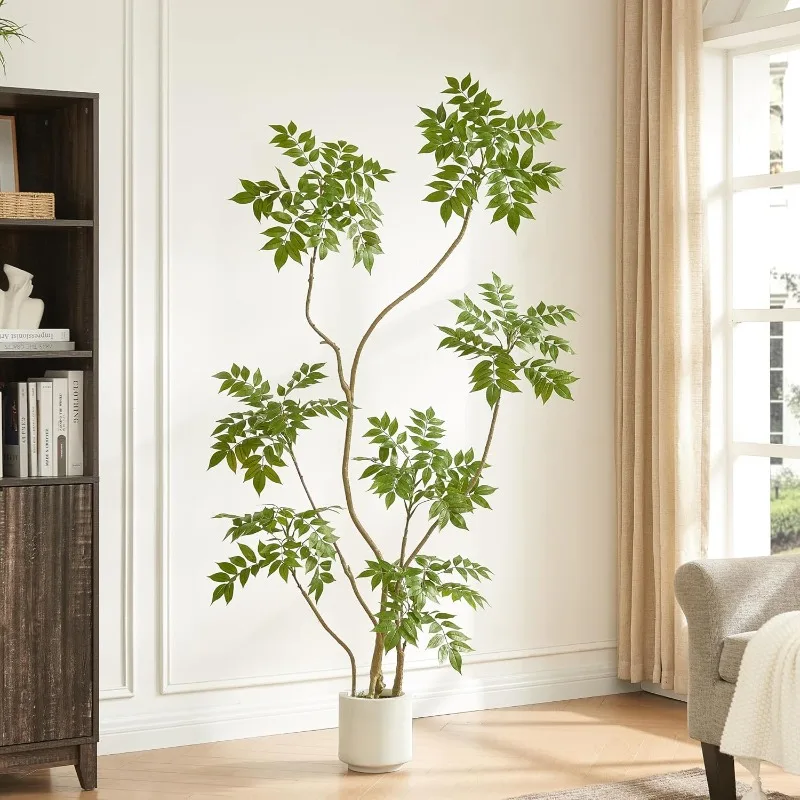 

5.5FT Artificial Sumac Tree with White Pot, Tall Faux Plants Indoor, Large Fake Tree with Nearly Natural Silk Plant (Real Touch)