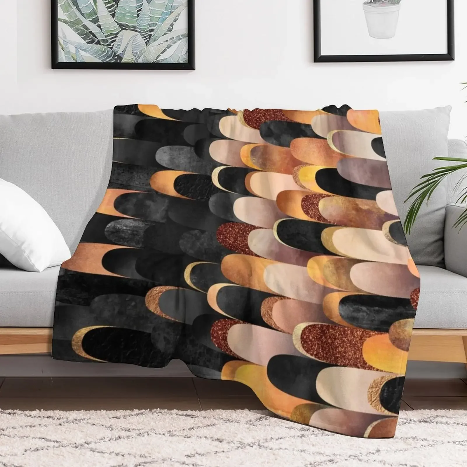 Feathered - Copper and black Throw Blanket Warm Comfortable Blanket for Office Napping