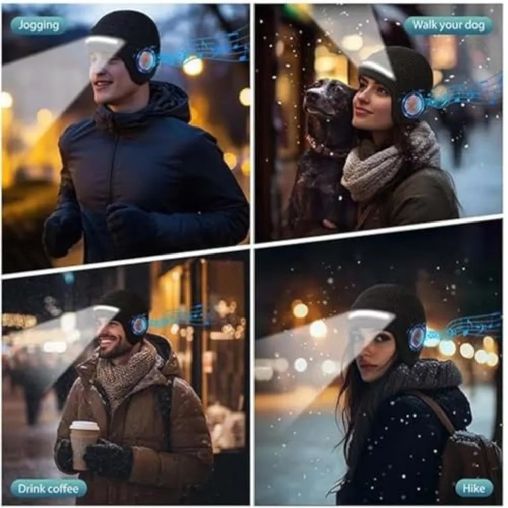 

USB перезаряжаемая шапка-бини со светодиодной подсветкой, трехступенчатое освещение, встроенный динамик, микрофон, умная Bluetooth-шапка, съемная вязаная шапка