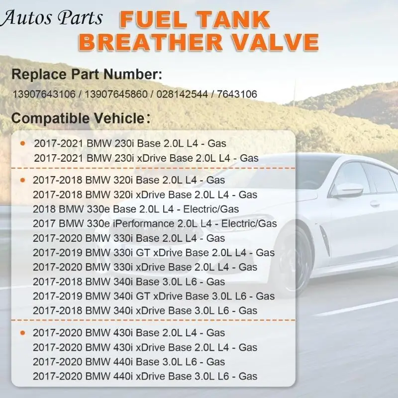 

57BA 13907643106 Tanks Breather Valves Solenoid Valves For 2016-2021 230i 340i