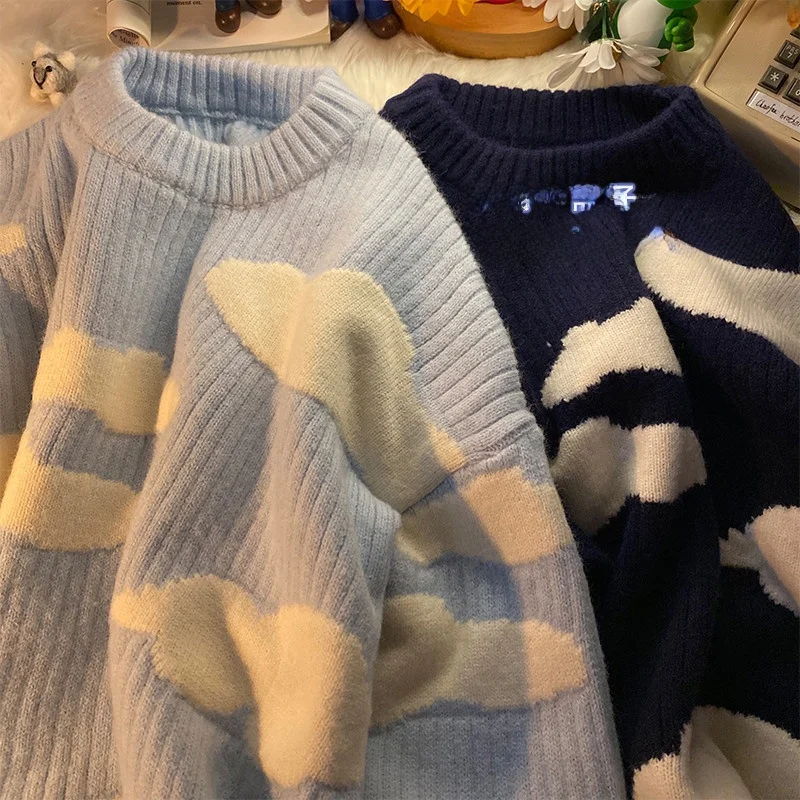 

Loose Men's Knitted Sweater Autumn Winter Casual Sle Warm Inner Wear Overhead Coat Vintage Faion Brand Cloud Pattern