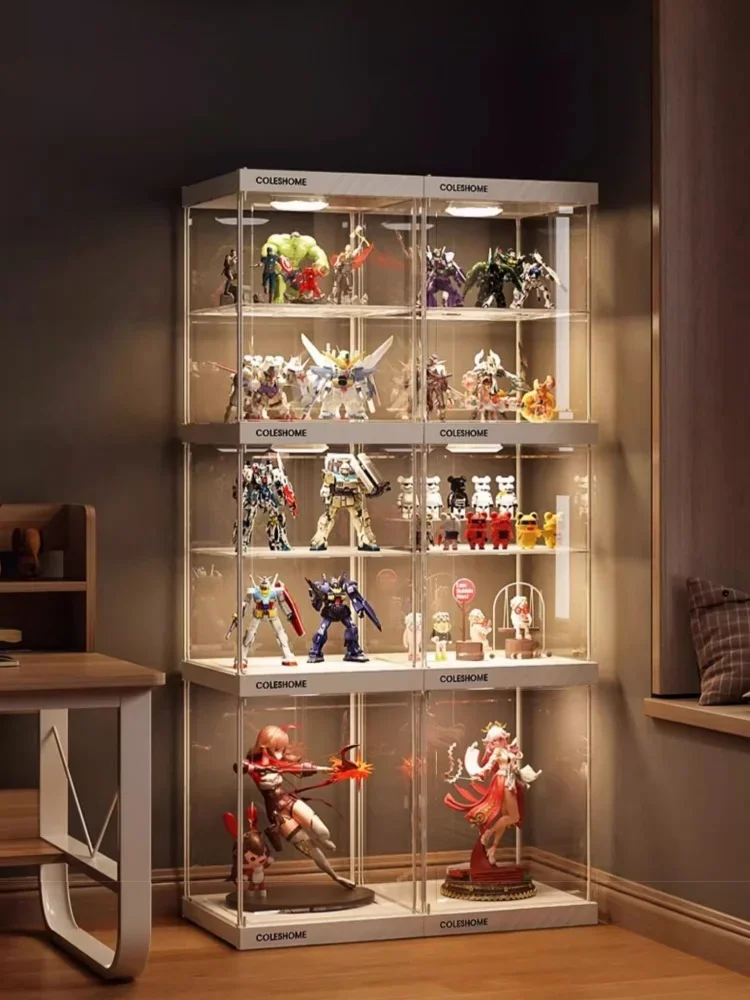 With Lamp Display Case Dustproof Storage Box Action Figure Organizer Containers for Toy Model Display Collection Home Decoration