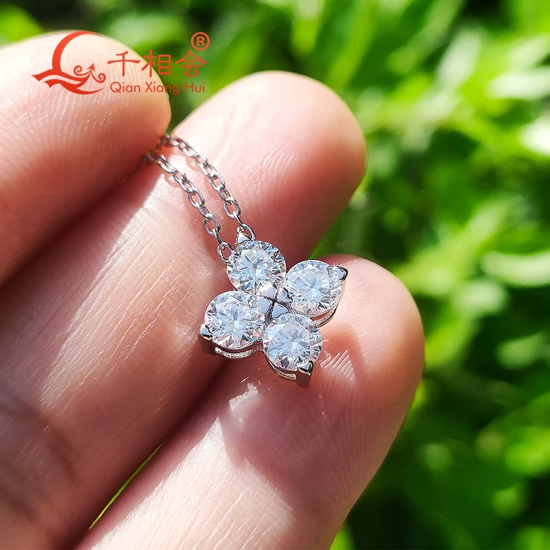 

S925 silver 1.2ct round four leaf clover D vvs moissanite pendant choker necklace jewelry valentine's gift dating wedding