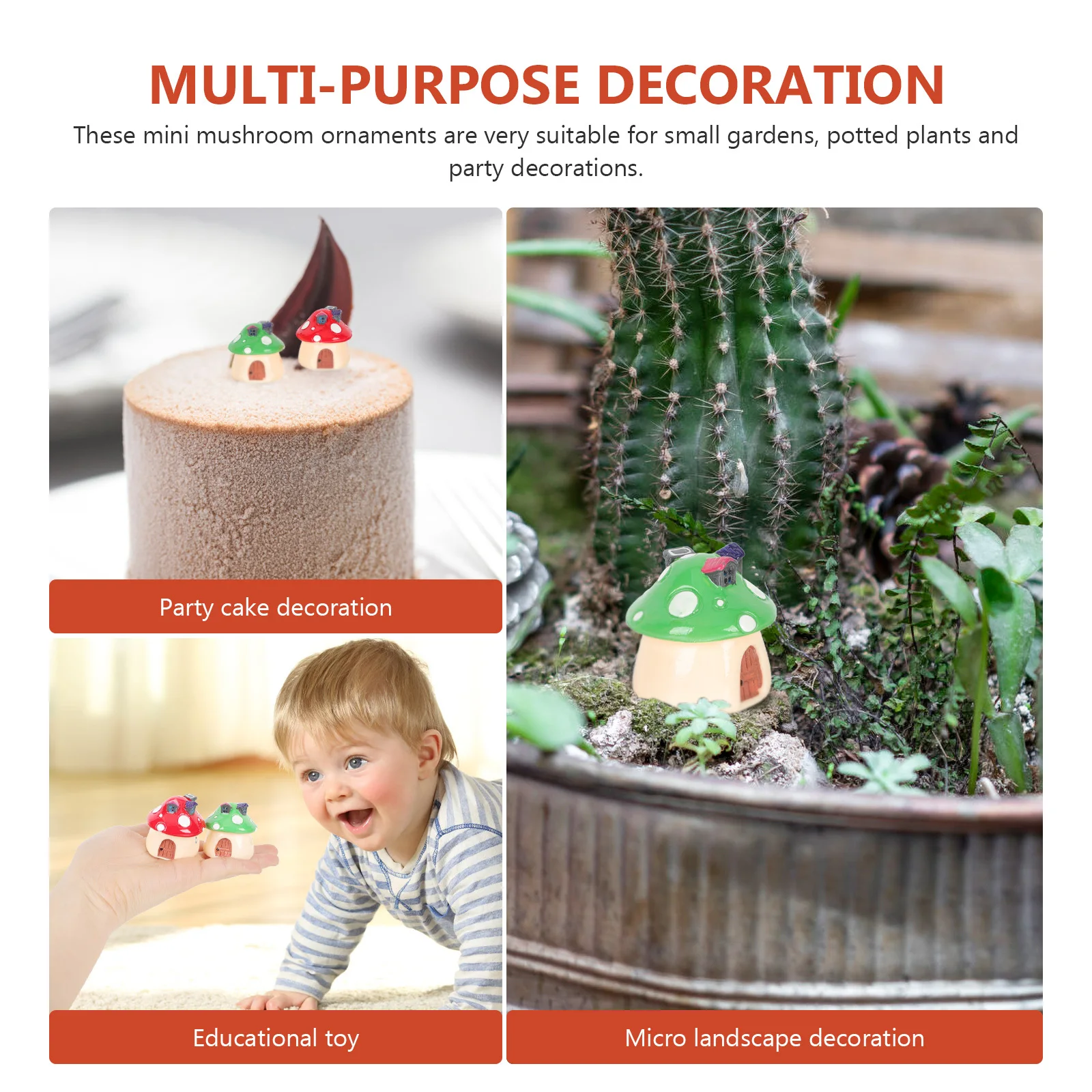 2 قطعة منزل الفطر مصغر المناظر الطبيعية ديكور مشرق اللون مايكرو حديقة الحديقة بونساي زينة صغيرة تماثيل الفطر #4