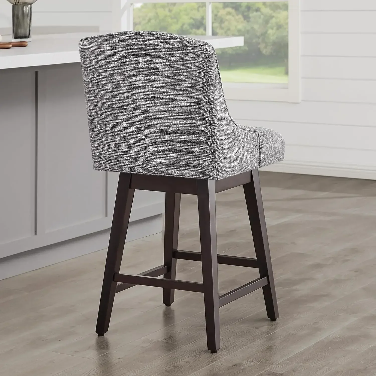 Counter Height Swivel Barstools, FSC Certified Upholstered Fabric Bar Stools Set of 2, 26" Seat Height, Pebble Grey