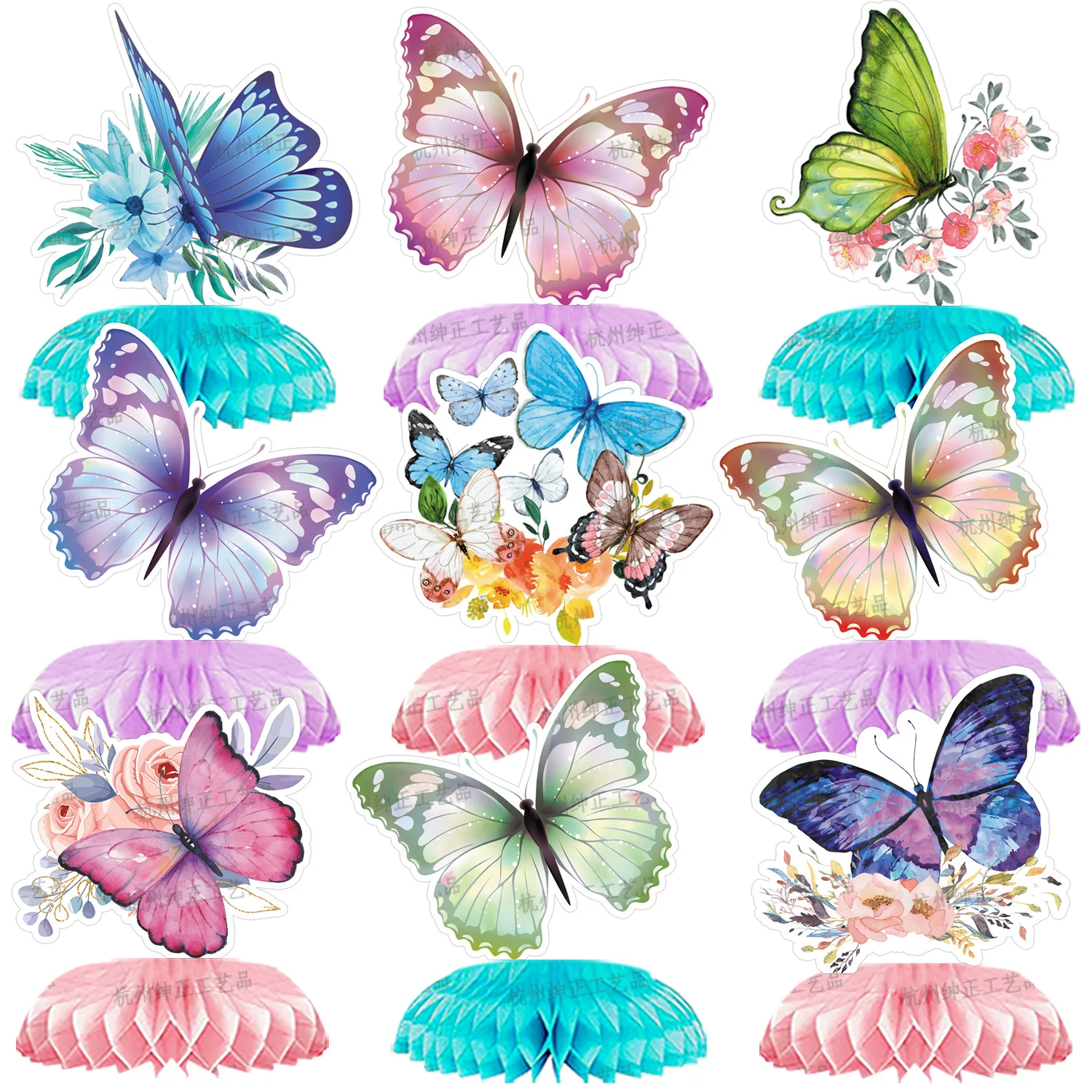 

9pcs Butterfly Honeycomb Centerpiece Cute Honeycomb Ball DIY Birthday Wedding Baby Shower Party Table Ornament Booth Props