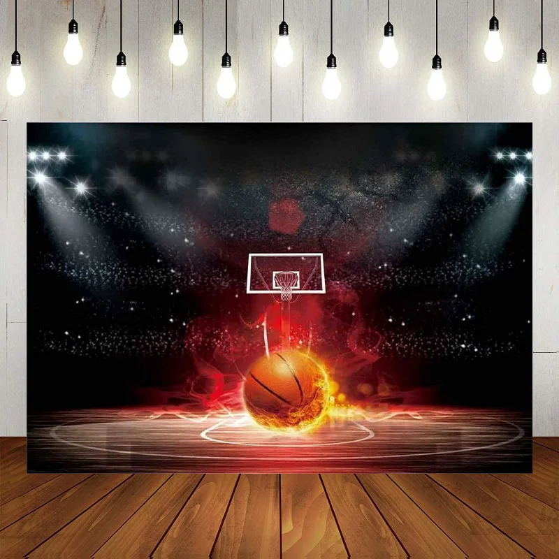 

Stadium Basketball Hoop Sport Spotlights Photography Backdrop Indoor Goal Shoot The Basket Background Match Party Banner Decor