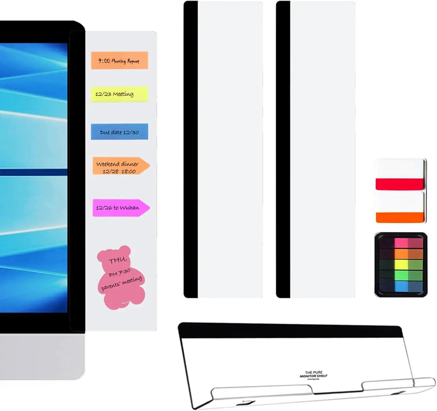 

3-Pack Acrylic Monitor Memo Board, Sticky Note Holder for Home Office Desktop, Side & Bottom Mount