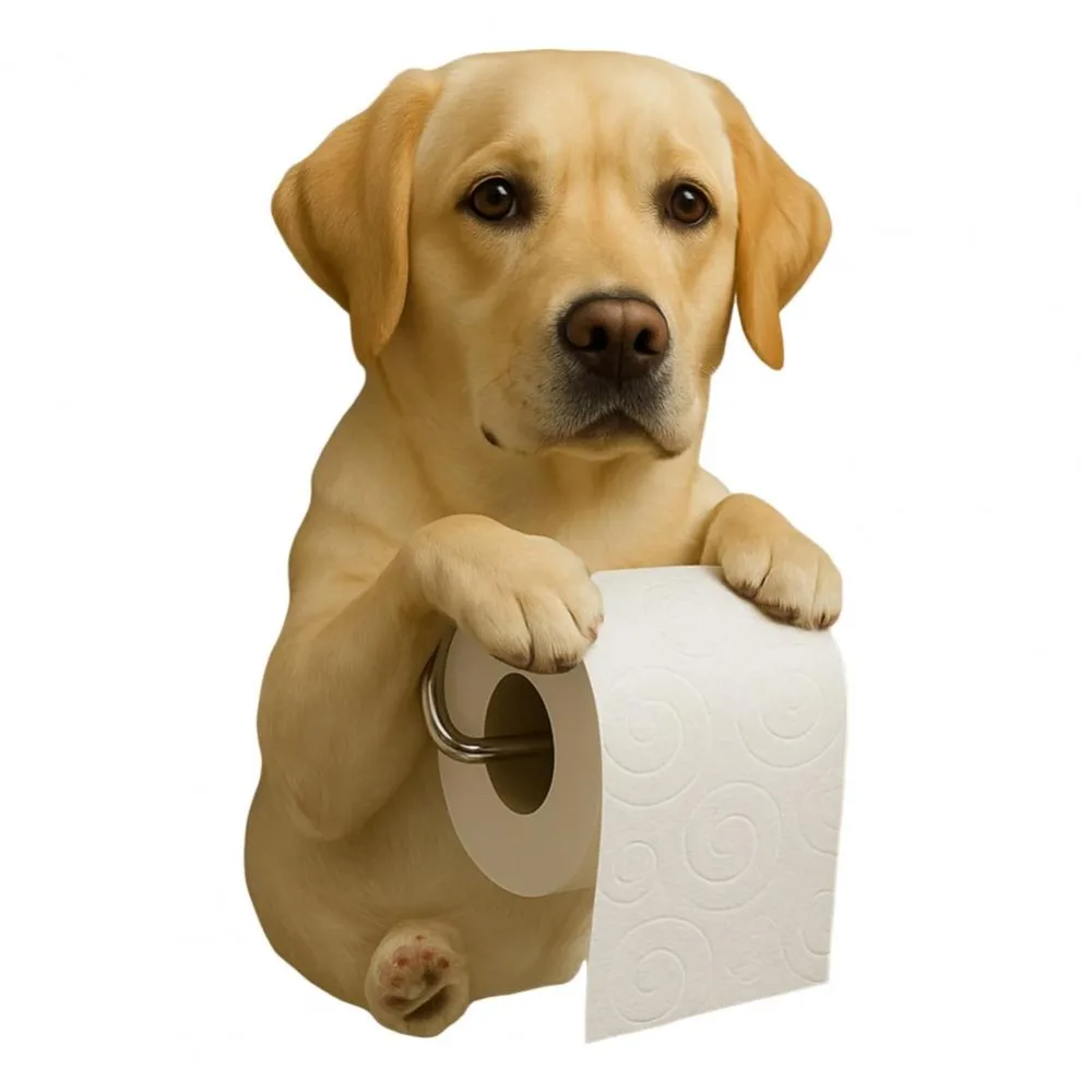 Resin Dog Toilet Paper Holder Wall Mounted Cute Animal Design Bathroom Paper Towel Dispenser Storage Dispenser Functional Decor