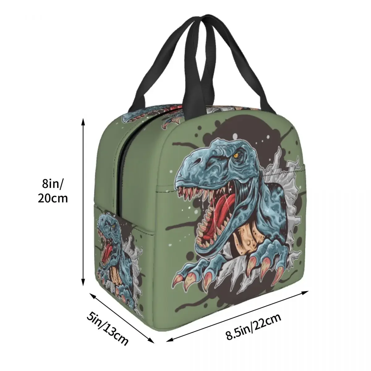 Bolsa de almuerzo con estampado de dinosaurio T Rex para mujer, fiambrera térmica reutilizable con aislamiento de dibujos animados, bolsas de comida de viaje para Picnic y oficina