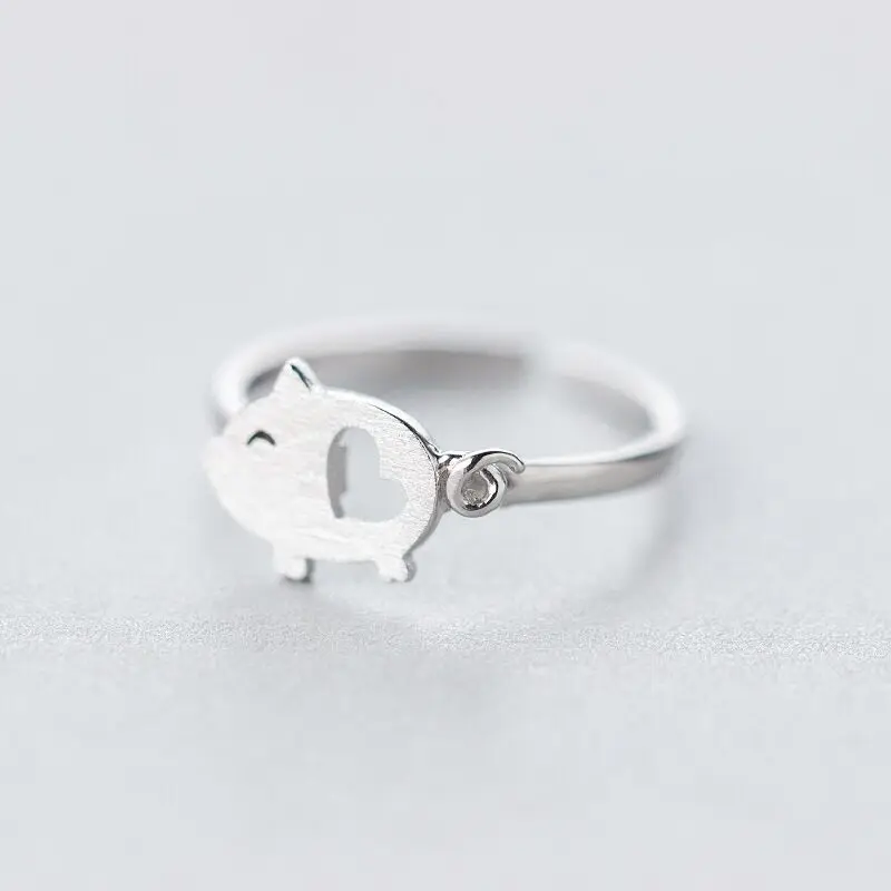 Personality Creative Popular Exquisite 925 Sterling Silver Jewelry Pull Fresh Joints Pig Animal Accessories Opening Rings R269