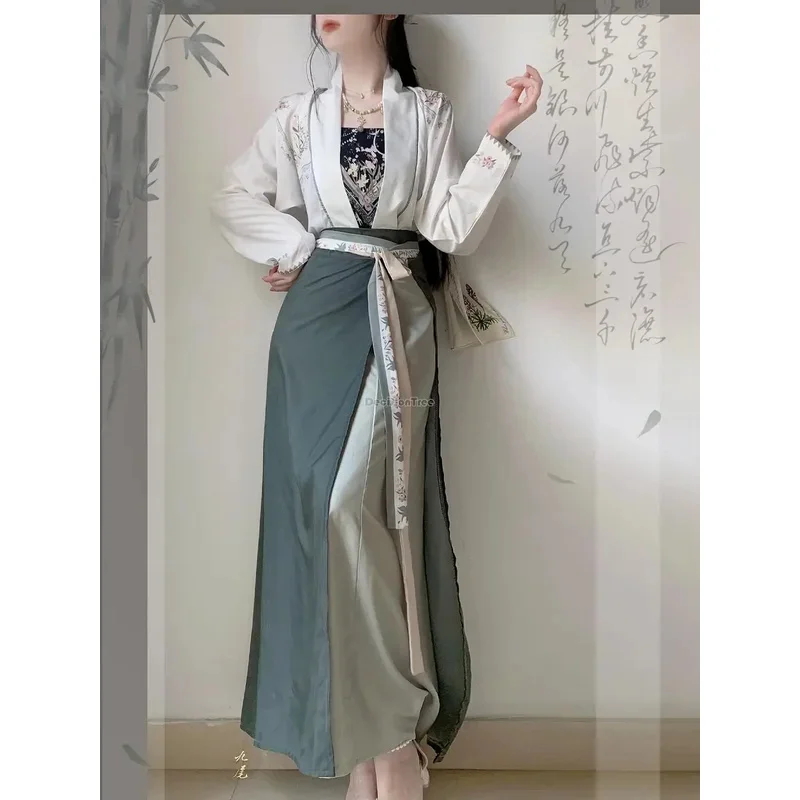 ملابس هانفو الصينية المحسنة لعام 2023 للسيدات طقم هانفو مكون من ثلاث قطع للربيع والصيف مطبوع يوميًا ريترو هانفو s380 #5