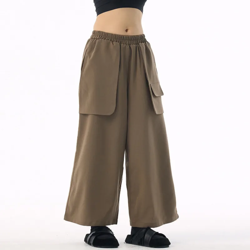 HKSH Autumn Winter New Women Wide Leg Pants Solid Color Asymmetric Pocket Straight Versatile Elegant Fashion Tide Casual HK17574