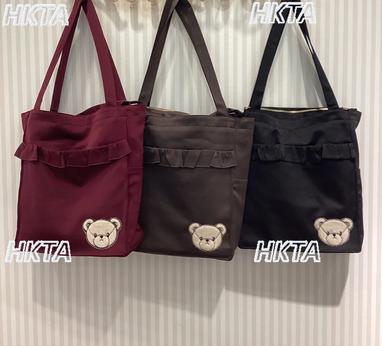 Japanese Autumn Cute Cartoon Embroidery Pleated Casual Versatile Large Capacity Zipper Tote Bag Vintage Black Backpacks Women