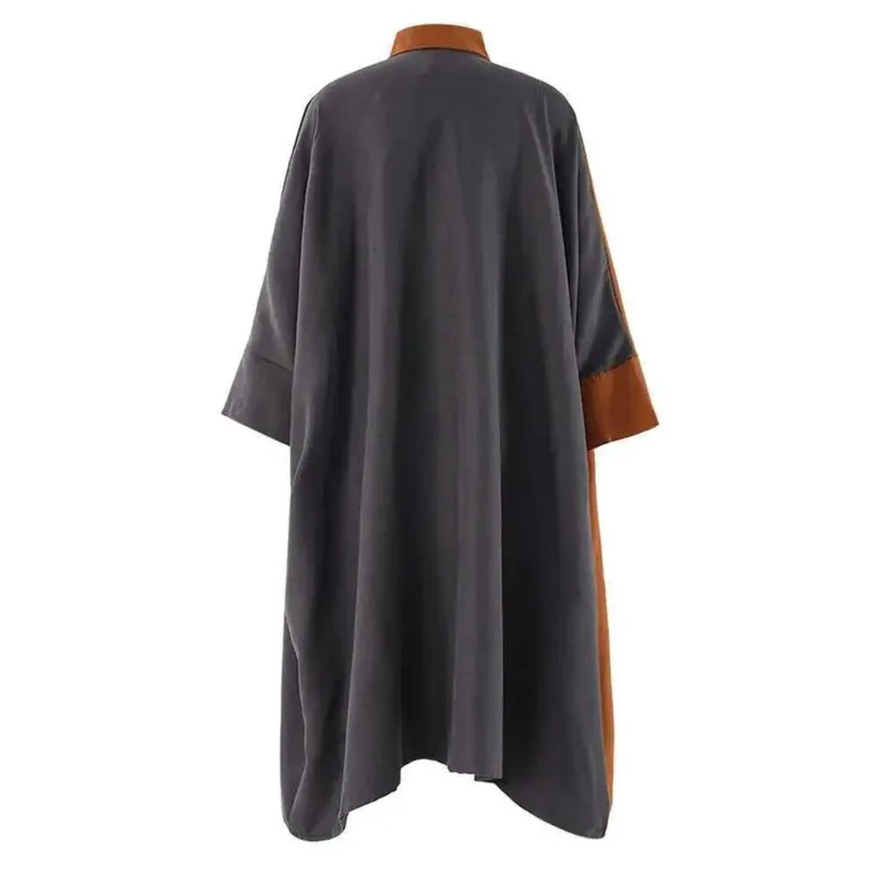 HUISONG فستان قميص ميدي نسائي برتقالي بجيوب كبيرة الحجم مع طية صدر السترة وأكمام طويلة موضة المد ربيع الخريف 2025 6nw3ra