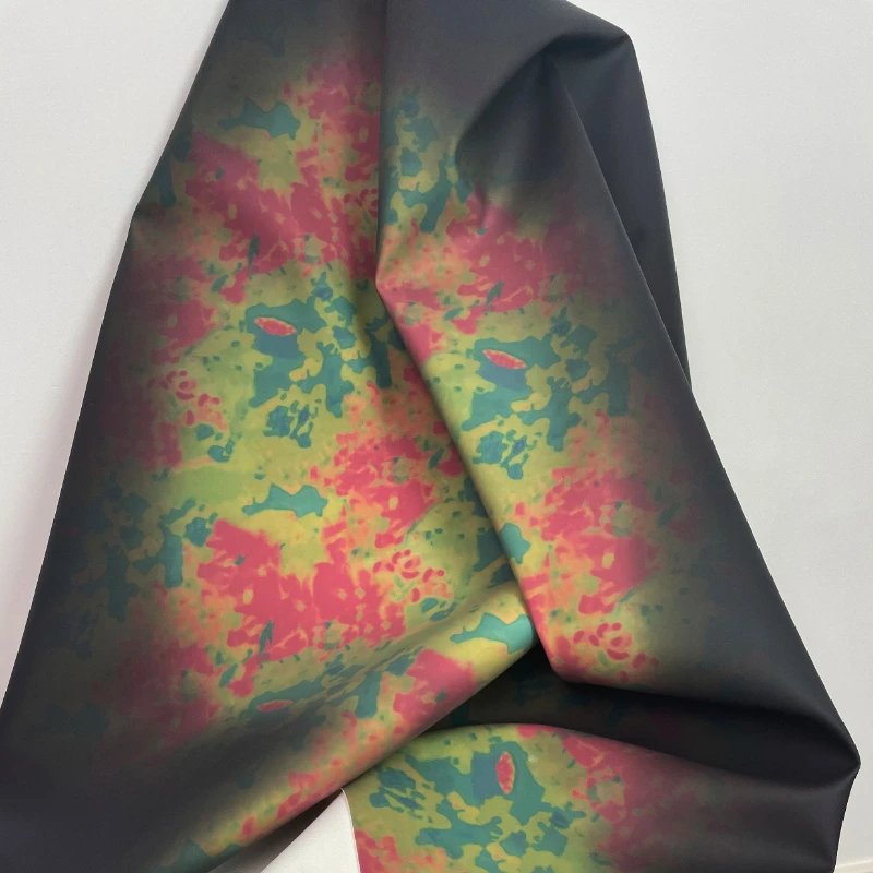 Smart Thermochromic Camo PU Leather Fabric Black Color Shift Apparel Home Decor Metaverse Spring Summer Tech Material