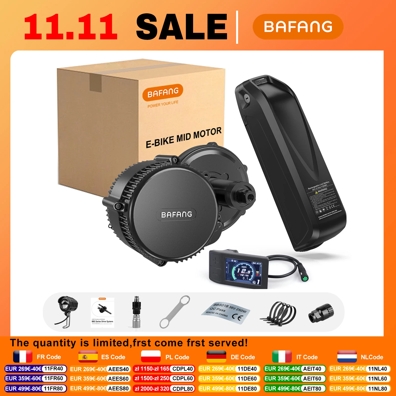 BAFANG Mid Drive Motor Kit 48V 750W 500W Mid Mount Electric Bike Conversion Kit with 13Ah 20Ah Battery & Display for BB68-73mm