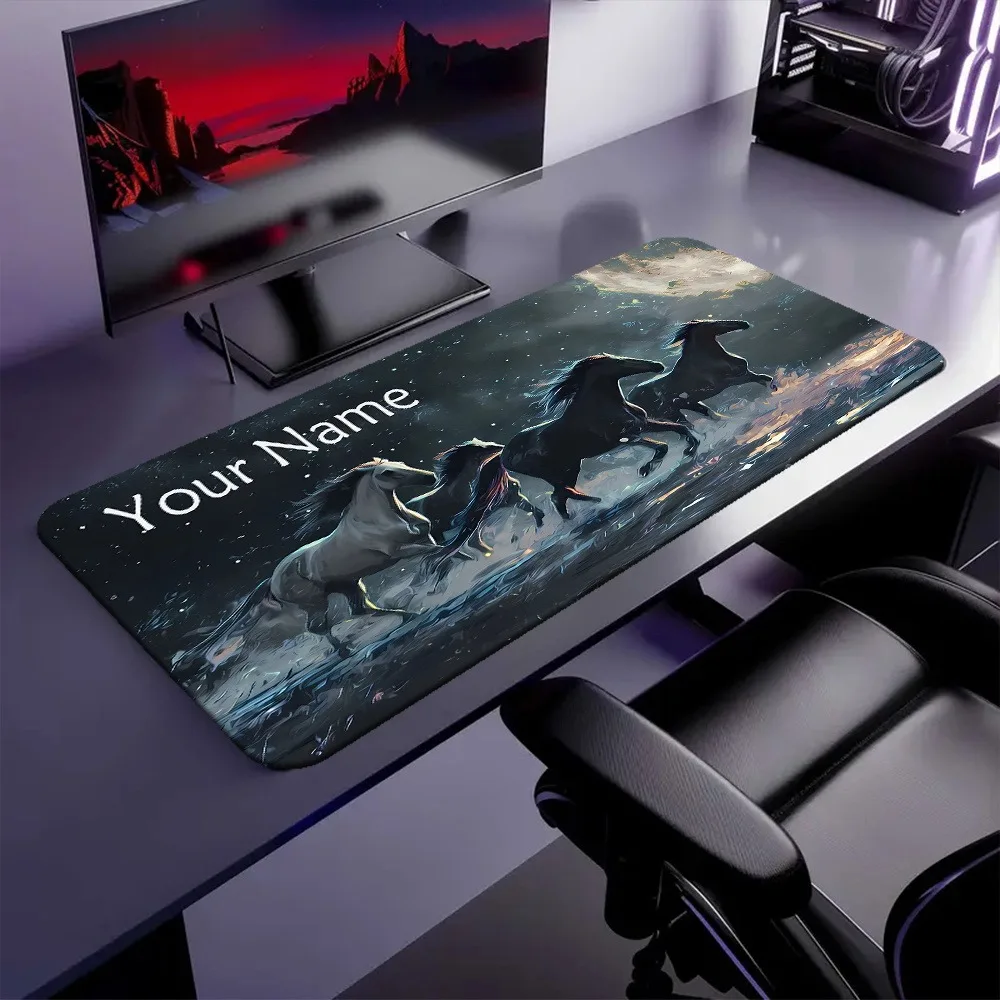 [2D Flat] 1pc Personalized Custom Wild Galloping Horses Moon Night Mouse Pad Custom Name Text Multi Sizes Desk Mouse Pad