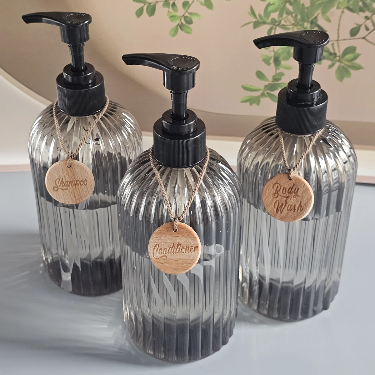 Bottiglie con pompa per sapone da 3 pezzi, dispenser per shampoo e balsamo ricaricabili da 16,9 once, elegante decorazione per la casa, ideale per il bagno