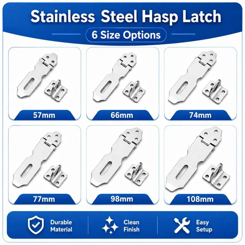 1~3set inless Steel Padlock Hasp Door Clasp Lock 90 Degree Right Angle Shed Gate Latch Household Burglar-proof Bolt Door Buckles