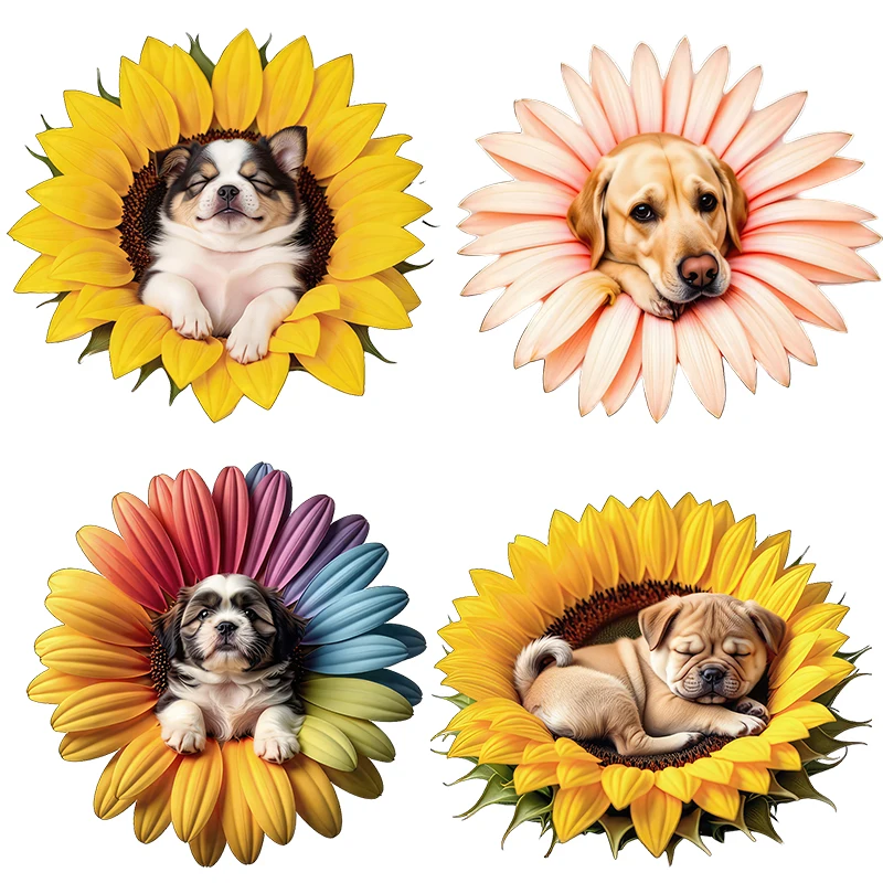 Three Ratels CF59 Cute puppy sleeping soundly in flowers funny animal stickers for home decoration computer car decals