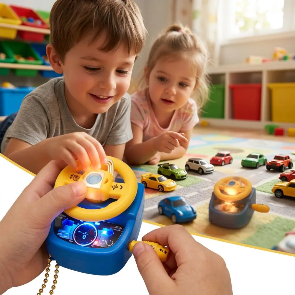 Mini Fidget Keychain Shiftable Rotatable Simulated Steering Wheel Various colors Illumination Steering Wheel Keychain Small Gift