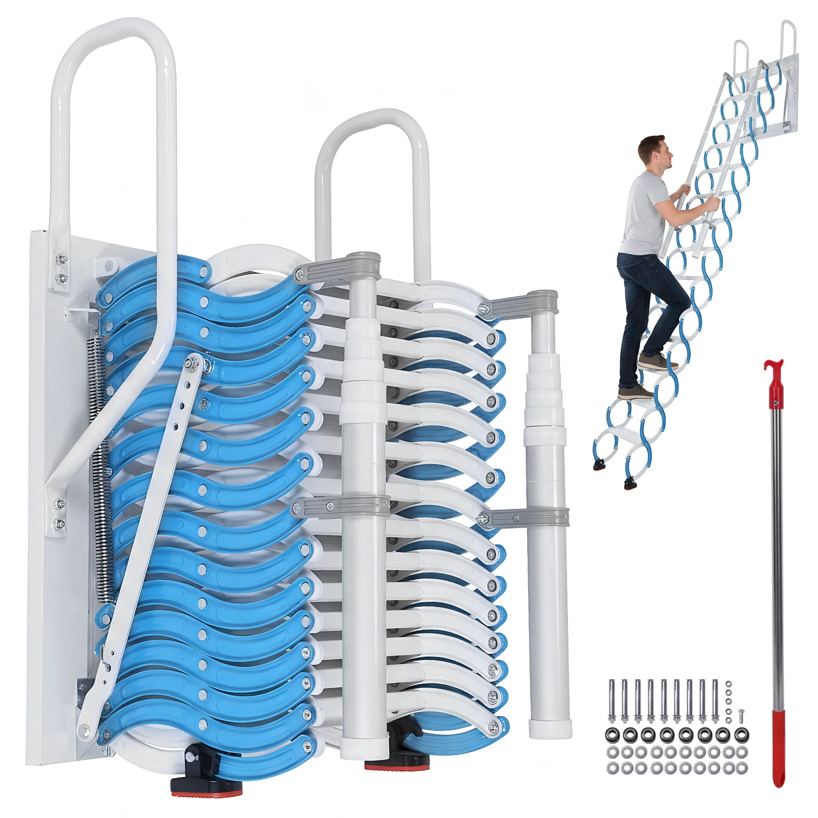 

Ceiling Mount Attic Ladder Hidden Retractable Loft Ladder Adjustable Tilt Angle (60°/65°/70°) 14 Steps for Rooftops Basements