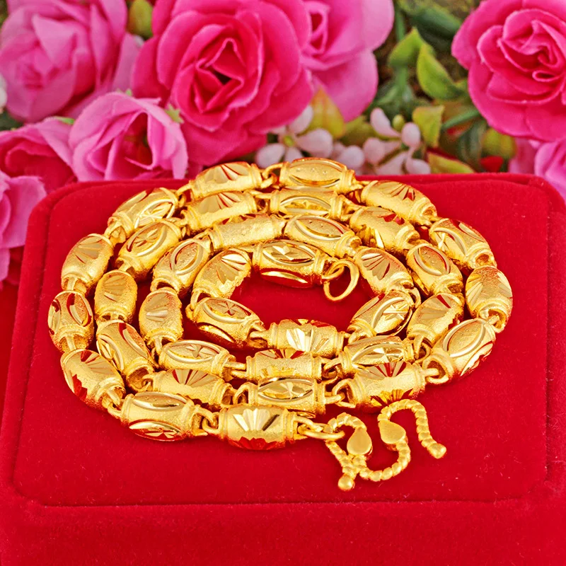 Perfect Gift High-Grade Carved Flower Gold Necklace For Men 24K Gold AU999 | Decent & grand, ideal gift for men