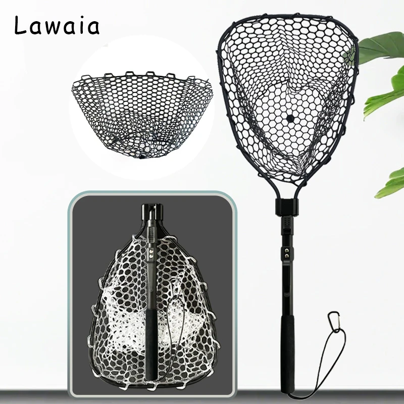 lawaia-73-センチメートル釣りランディングネットアルミ合金ネットヘッドシリコーン釣りネット軽量フライフィッシングツール折りたたみ式釣り具