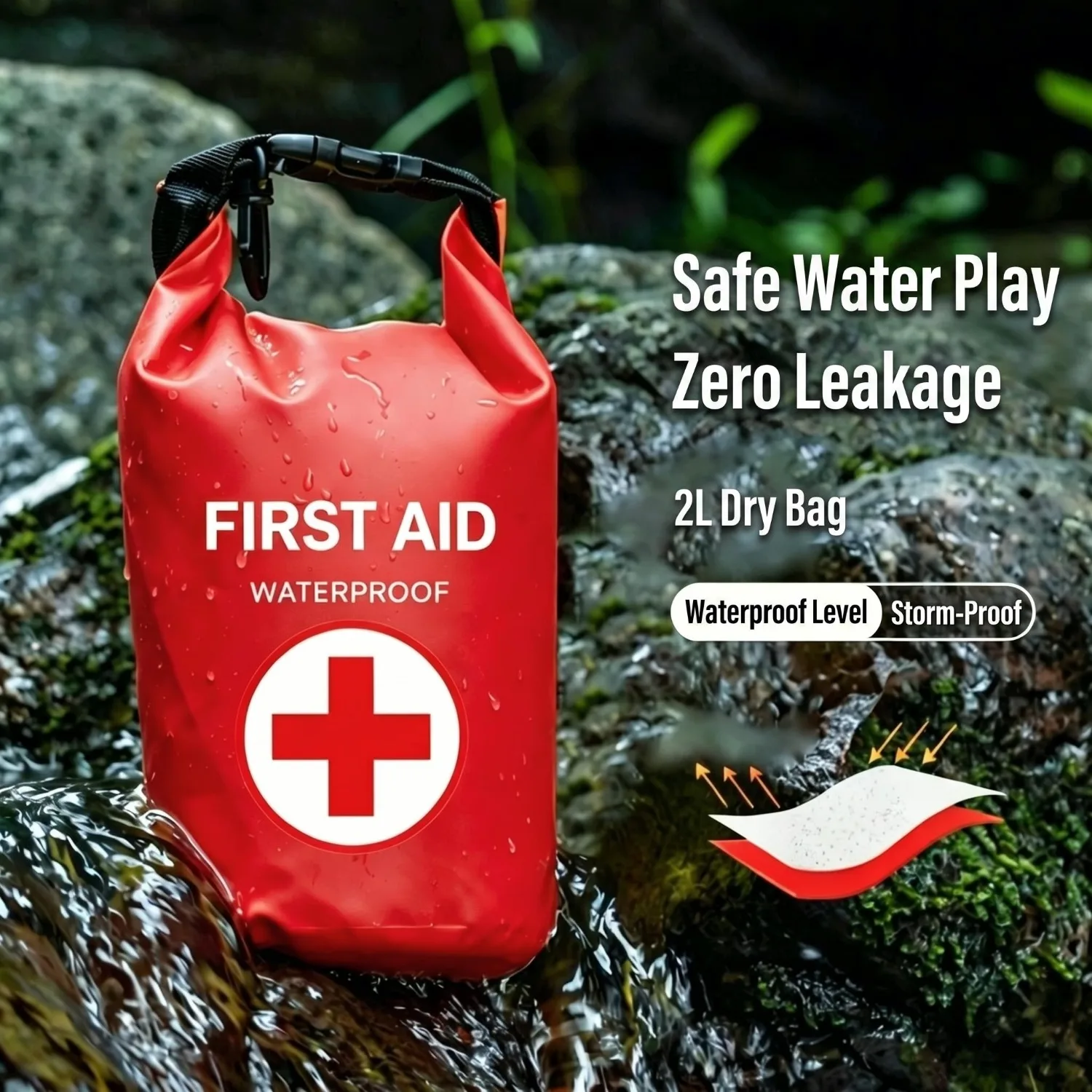 Fotografia 7: Bolsa de Primeiros Socorros Impermeável 2L com Fecho de Enrolar, Kit de Emergência Visível para Pesca, Caiaque, Navegação, Natação, Camping, Rafting e Sobrevivência ao Ar Livre