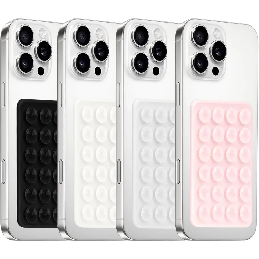 4-Pack Silicone Suction Phone Case Mount, Adhesive Smartphone Stand, Hands-Free Holder for Selfies and Videos
