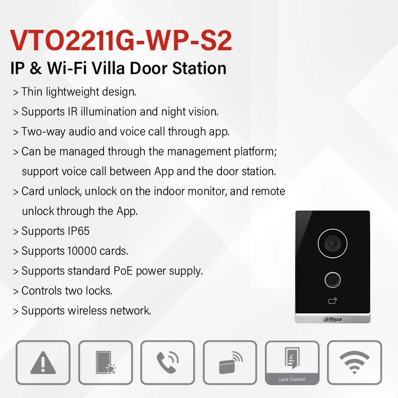 Dahua VTO2211G-WP-S2 Videocitofono WiFi da 2 MP Visione notturna HD Campanello PoE Stazione porta villa completamente digitale Scheda IC/APP/Sblocco VTH