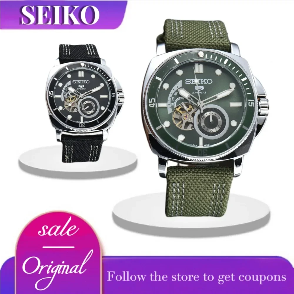 Original SEIKO 5 Men Watches Automatic Mechanical Watch Canvas Strap Large Diameter Disc Watches Fashion High End Sports Watch