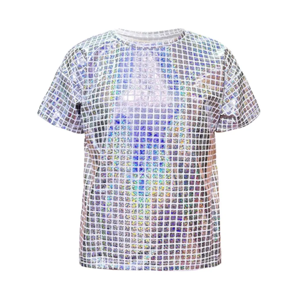 

Fashion Hip Hop Child Sequins Shirt Jazz Party Metallic Top Stage Performance Dance Costumes Dance Top Kids Boys Girls