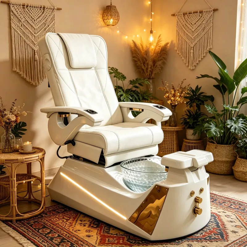Luxury Electric Pedicure Chair With Foot Bath, Reclining Massage Nail Spa Chair For Salon
