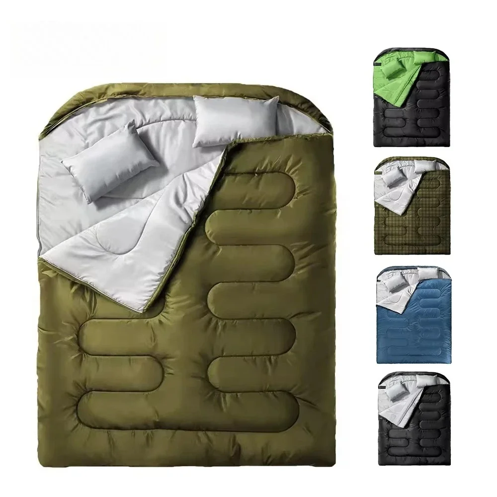 High Quality Double Sleeping Bag Hooded Waterproof Cold Winter Couple Custom Sleeping Bags With Pillows