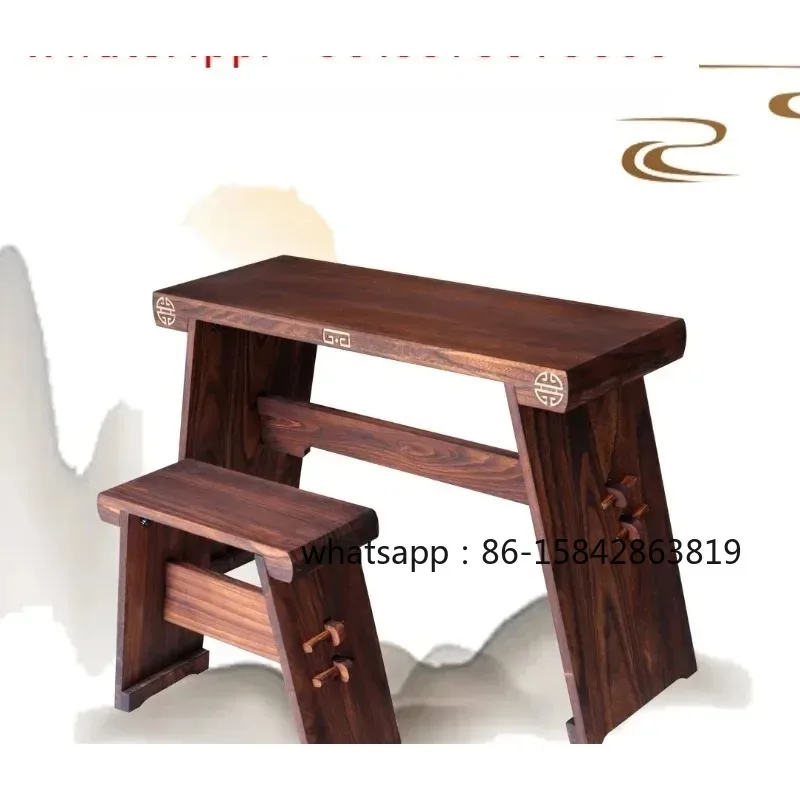Guqin Table & Bench, Paulownia Solid Wood Portable Desk for Tea & Sinology, Traditional Antique Furniture with Resonance Box