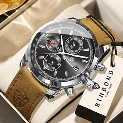 Poedagar luxo na moda homem relógio data à prova dwaterproof água luminosa cronógrafo relógio masculino esportes masculino elegante couro relógios de quartzo