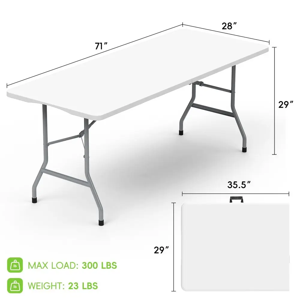 Folding Table 2 Pcs, 6 ft Portable Camping Table with Handle and Safety Locks, Foldable Plastic Dining Table for Indoor Outdoor