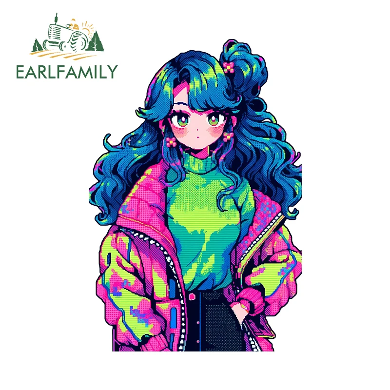 EARLFAMILY 13cm × 8.8cm Creative Pixelart Pixel Style Car Stickers Colorful Cartoon Girl Cool Decals Eye-catching Racing Decor