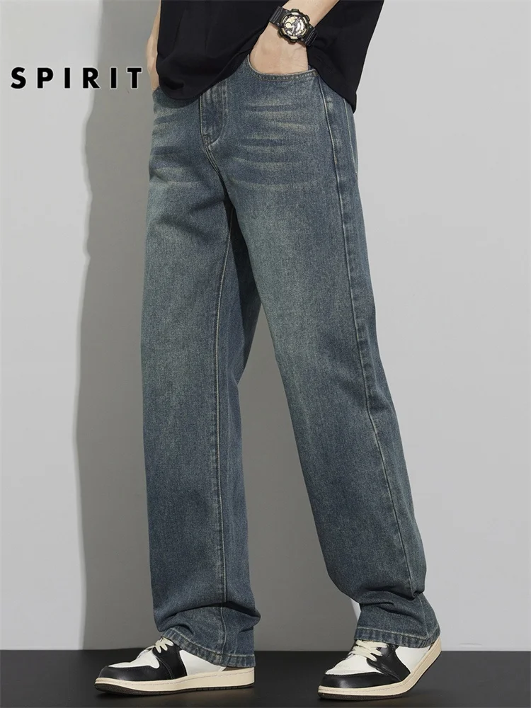 

Мужские повседневные джинсы свободного кроя с прямыми штанинами, весна-осень, новые, в американском ретро-стиле, из смесового хлопка, износостойкие