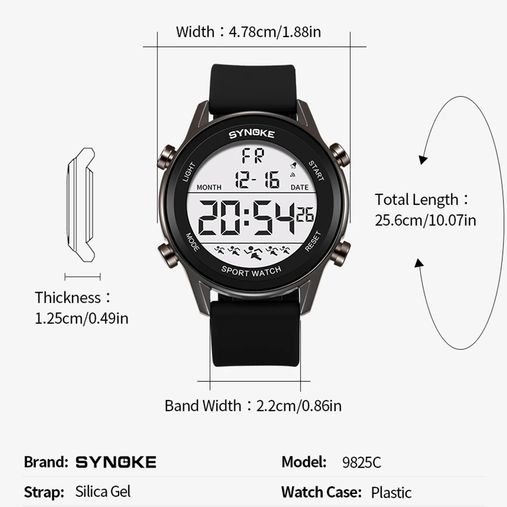 SYNOKE-reloj Digital 9825A para hombre, resistente al agua, con correa de silicona, pantalla grande, actualización de relojes grandes