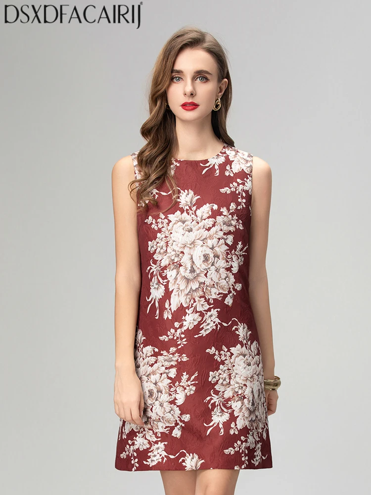 DSXDFACAIRIJ فستان نسائي قصير بدون أكمام برقبة دائرية وطباعة عتيقة فساتين أزياء الخريف #1
